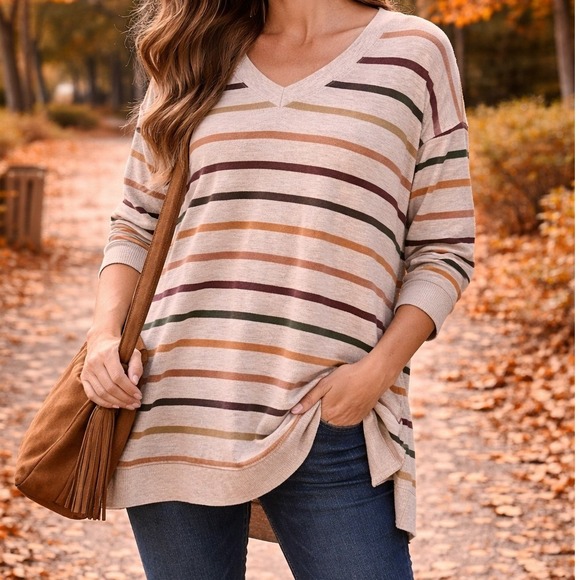 Thread & Supply Tops - Anthropologie Thread Supply Striped V Neck Long Sleeve Tunic Top Womens Small